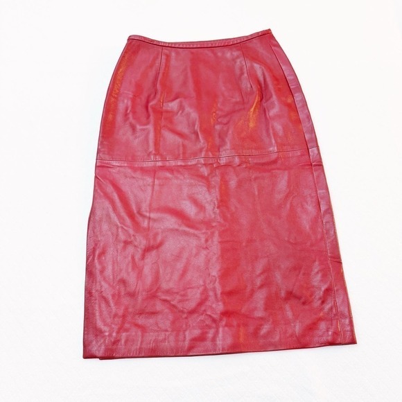 Douglas Hannant Red Leather Skirt Back Split Size 10 - Picture 7 of 7